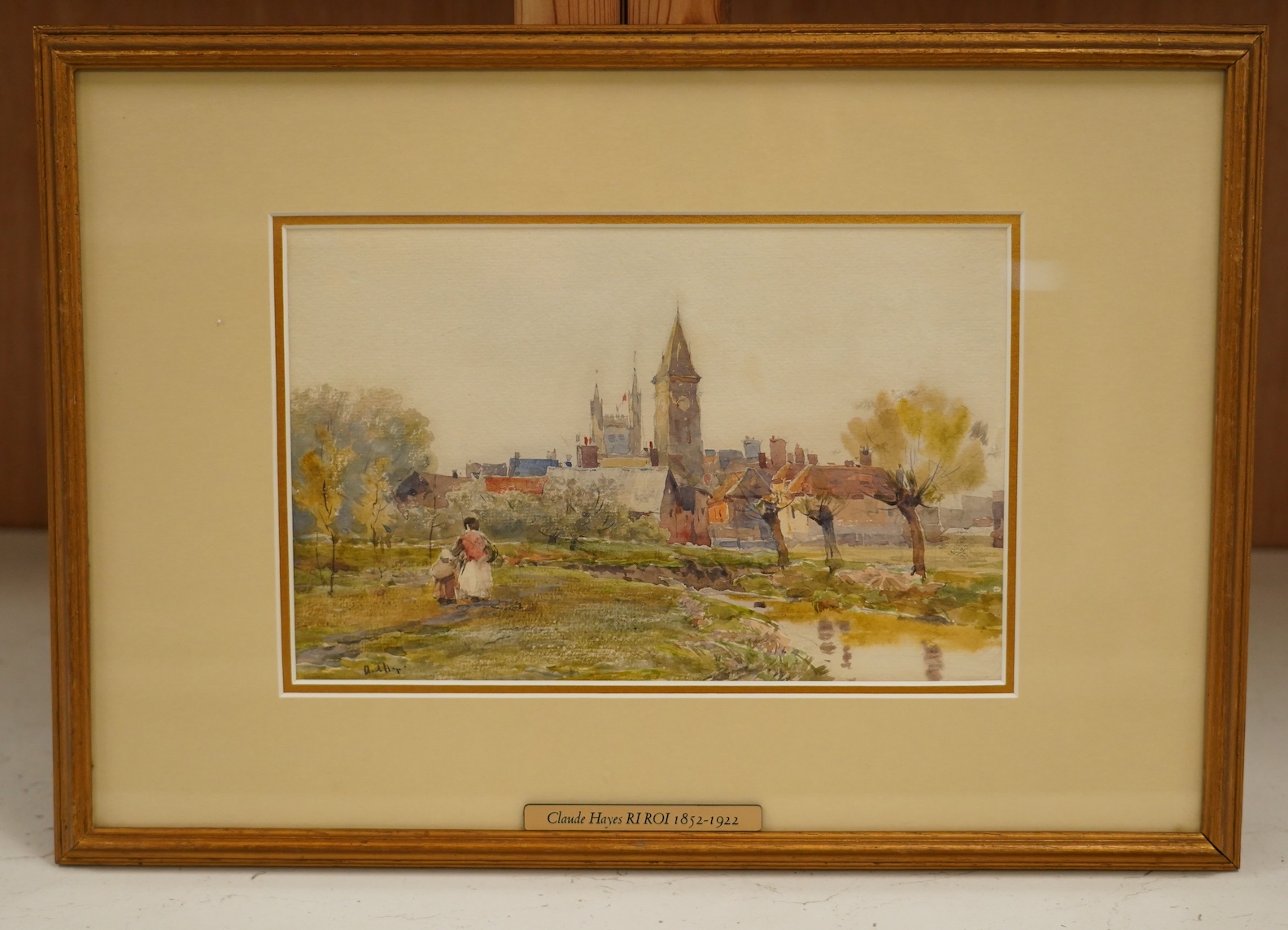Claude Hayes (1852-1922), two watercolours, Town scene with church and Harbour scene, each signed, largest 16 x 26cm. Condition - poor to fair, discolouration to the paper